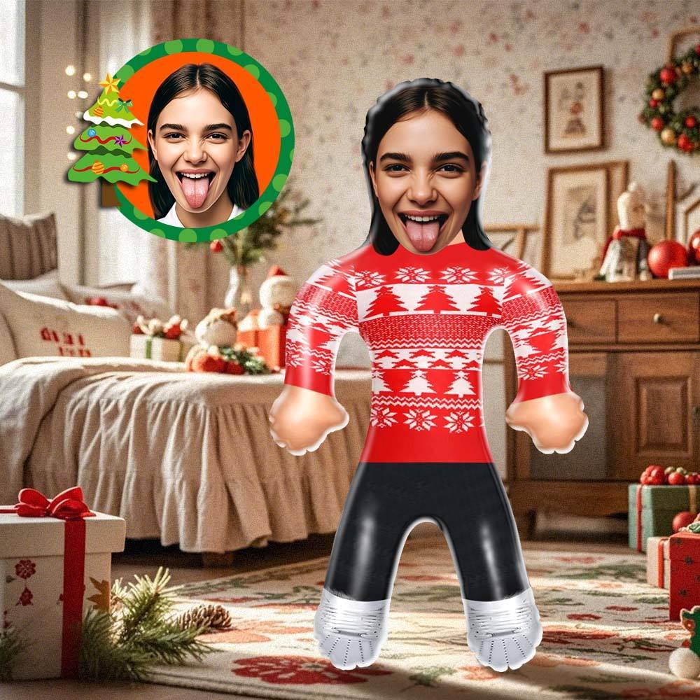 Personalized Blow Up Doll Red Christmas Jumper Air Minime Doll Funny Inflatable Doll Christmas Gift - Get Photo Blanket