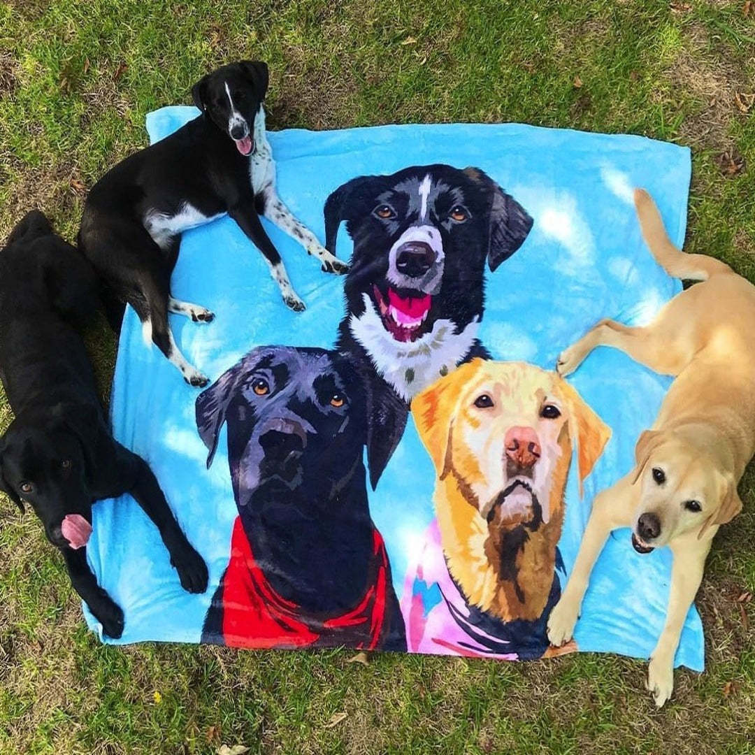 Custom Dog Blankets Pet Photo Blankets Personalized Dog Blankets Dog Picture Blanket Personalized Pet Gifts Painted Art Portrait Fleece Blanket