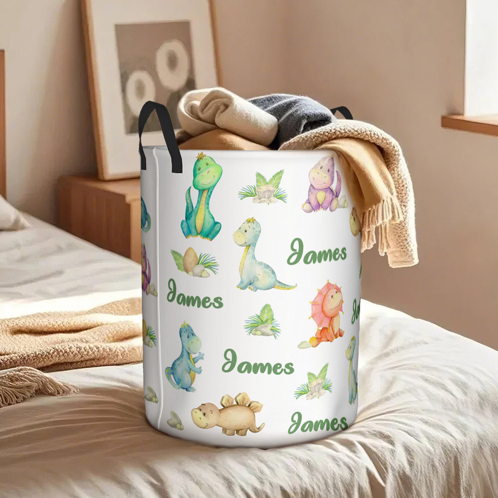 Custom Name Laundry Storage Basket with Dinosaurs for Children
