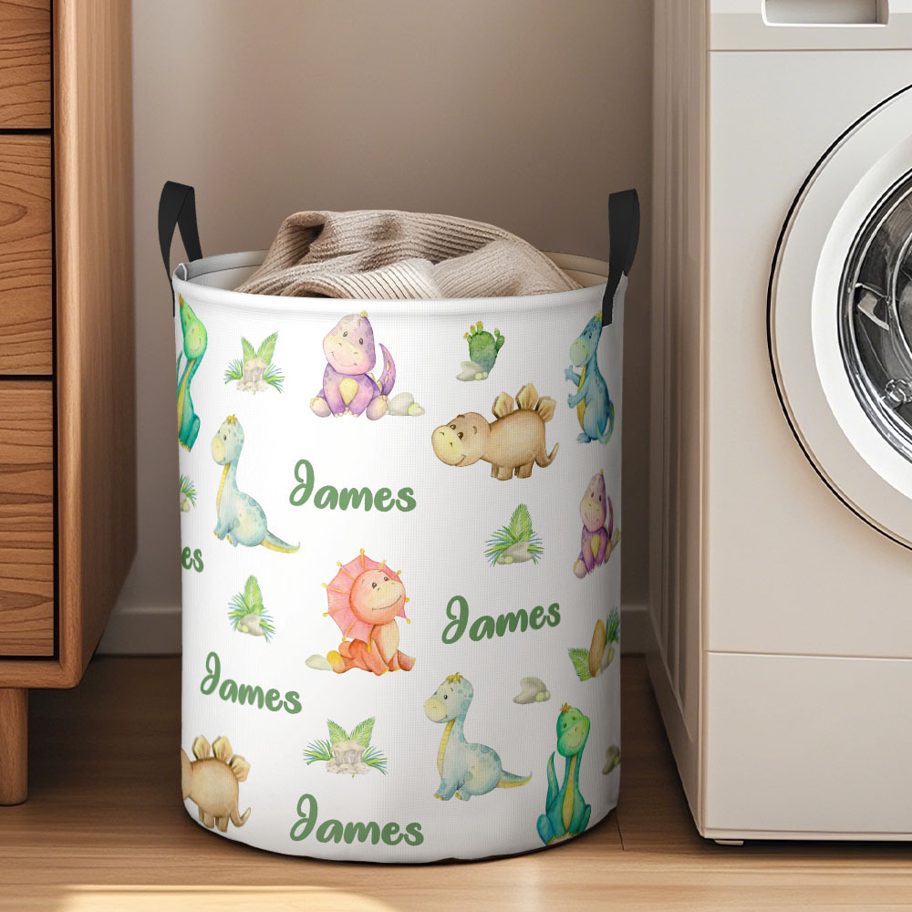 Custom Name Laundry Storage Basket with Dinosaurs for Children