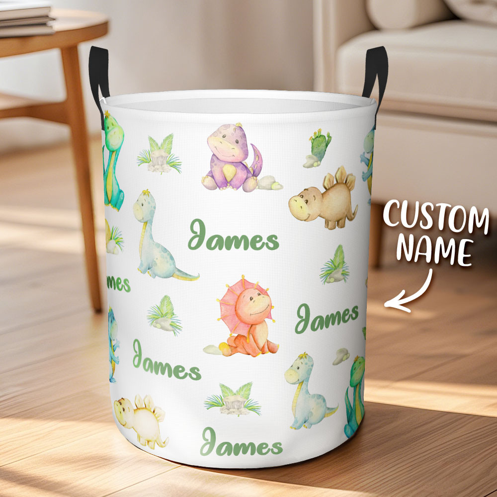 Custom Name Laundry Storage Basket with Dinosaurs for Children