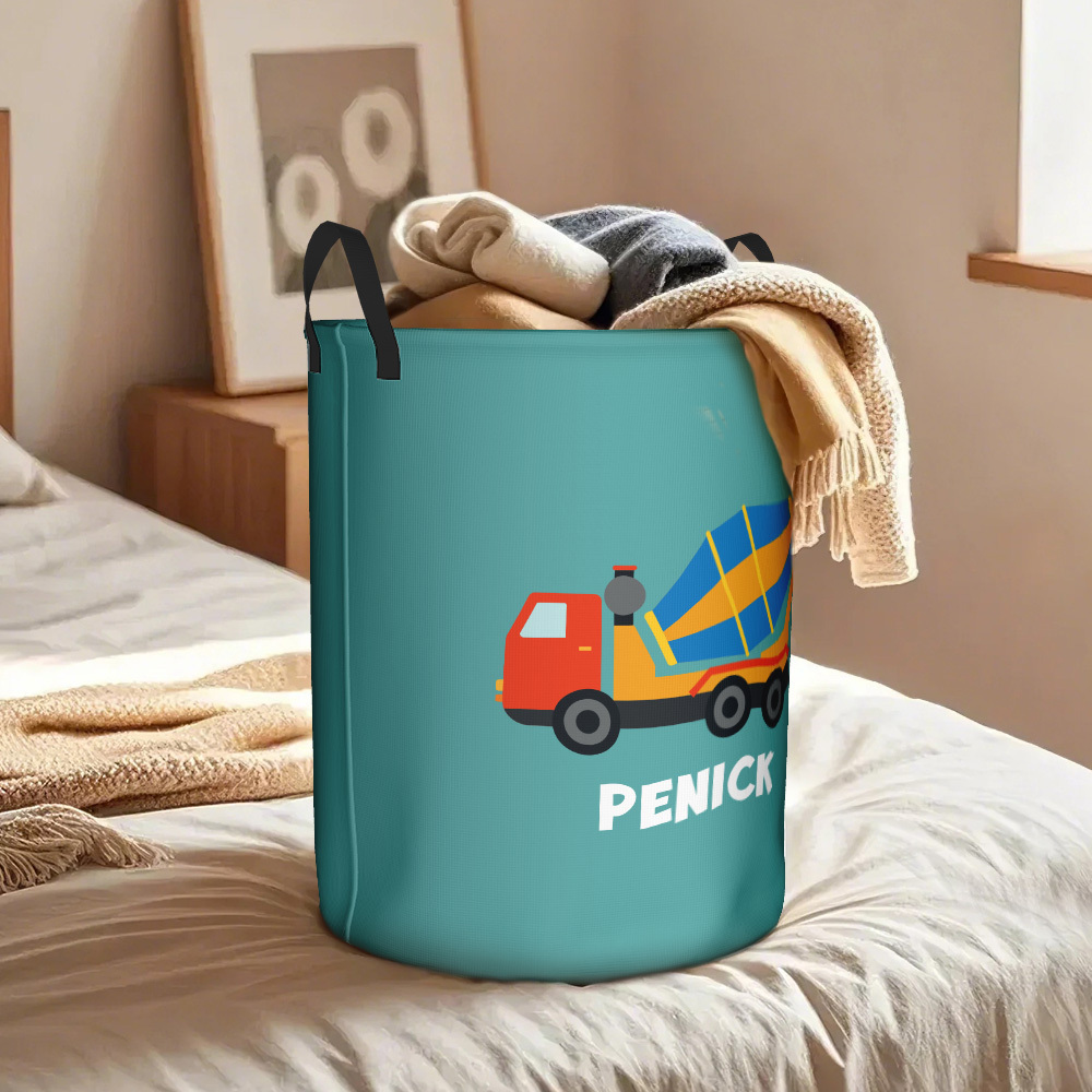 Personalized Work Vehicles Construction Trucks High Capacity Storage Basket with Name for Boys Girls Truck Lover