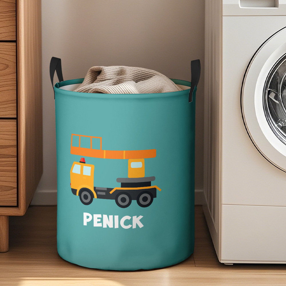 Personalized Work Vehicles Construction Trucks High Capacity Storage Basket with Name for Boys Girls Truck Lover