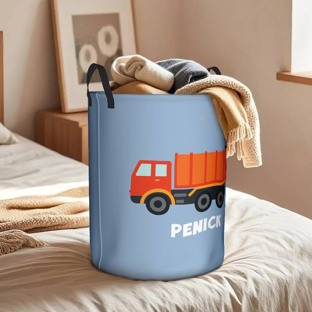 Personalized Work Vehicles Construction Trucks High Capacity Storage Basket with Name for Boys Girls Truck Lover