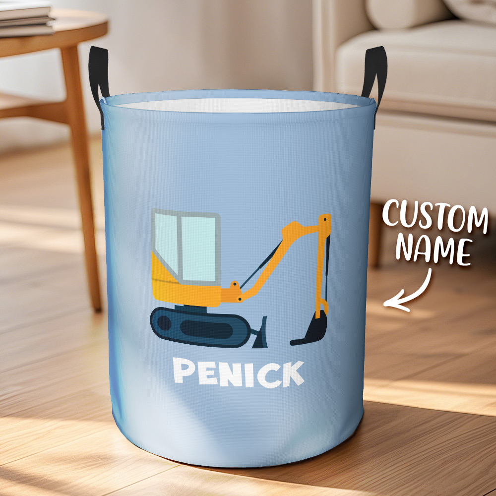 Personalized Work Vehicles Construction Trucks High Capacity Storage Basket with Name for Boys Girls Truck Lover