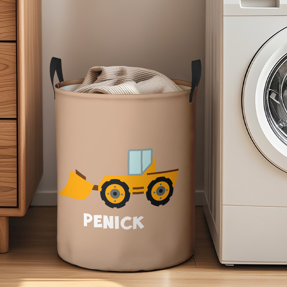 Personalized Work Vehicles Construction Trucks High Capacity Storage Basket with Name for Boys Girls Truck Lover