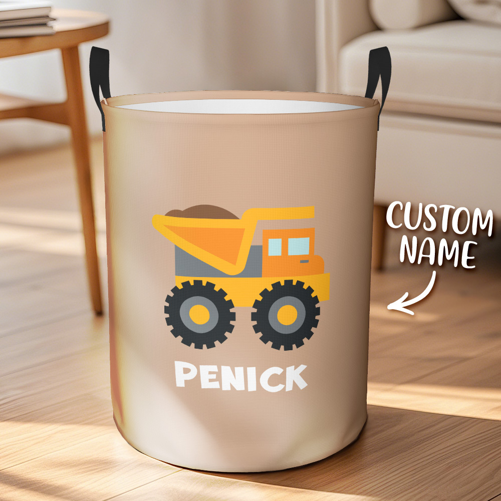 Personalized Work Vehicles Construction Trucks High Capacity Storage Basket with Name for Boys Girls Truck Lover