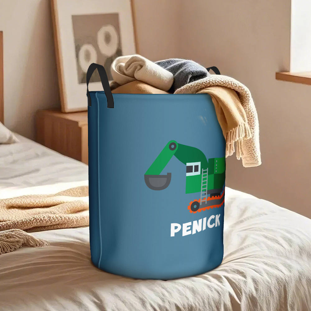 Personalized Work Vehicles Construction Trucks High Capacity Storage Basket with Name for Boys Girls Truck Lover