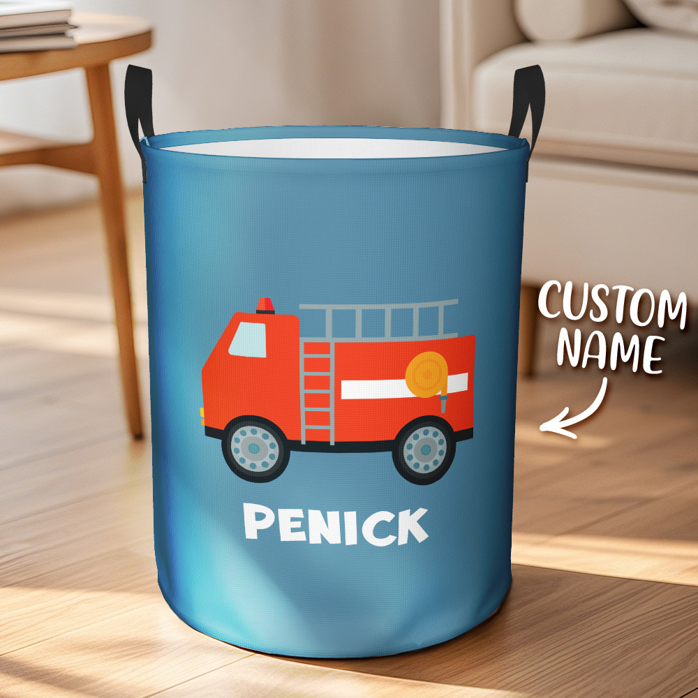 Personalized Work Vehicles Construction Trucks High Capacity Storage Basket with Name for Boys Girls Truck Lover