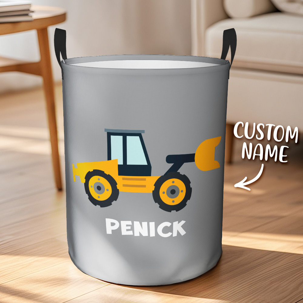 Personalized Work Vehicles Construction Trucks High Capacity Storage Basket with Name for Boys Girls Truck Lover