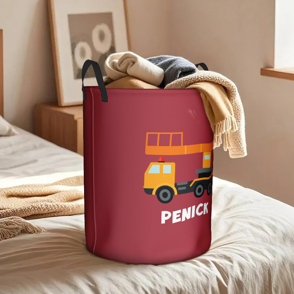 Personalized Work Vehicles Construction Trucks High Capacity Storage Basket with Name for Boys Girls Truck Lover