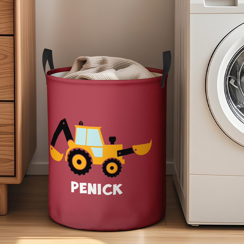 Personalized Work Vehicles Construction Trucks High Capacity Storage Basket with Name for Boys Girls Truck Lover