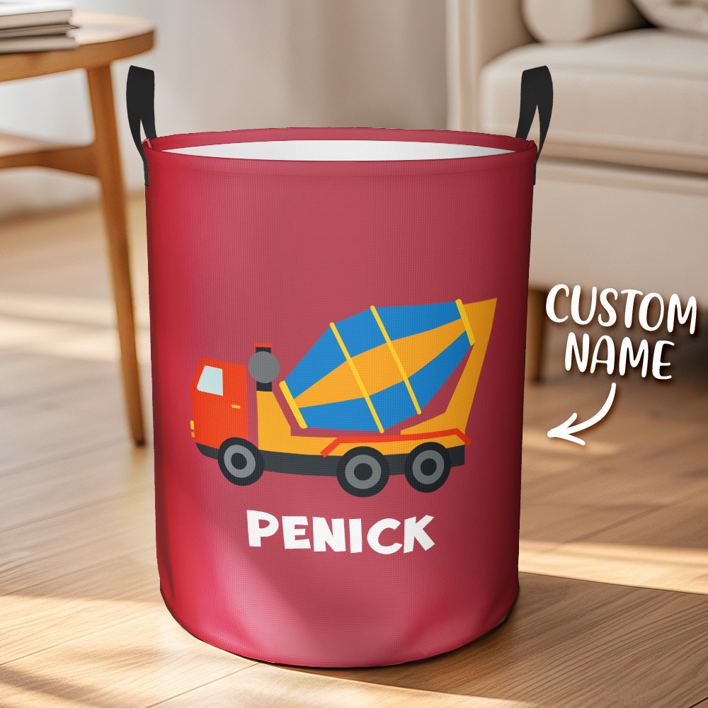 Personalized Work Vehicles Construction Trucks High Capacity Storage Basket with Name for Boys Girls Truck Lover