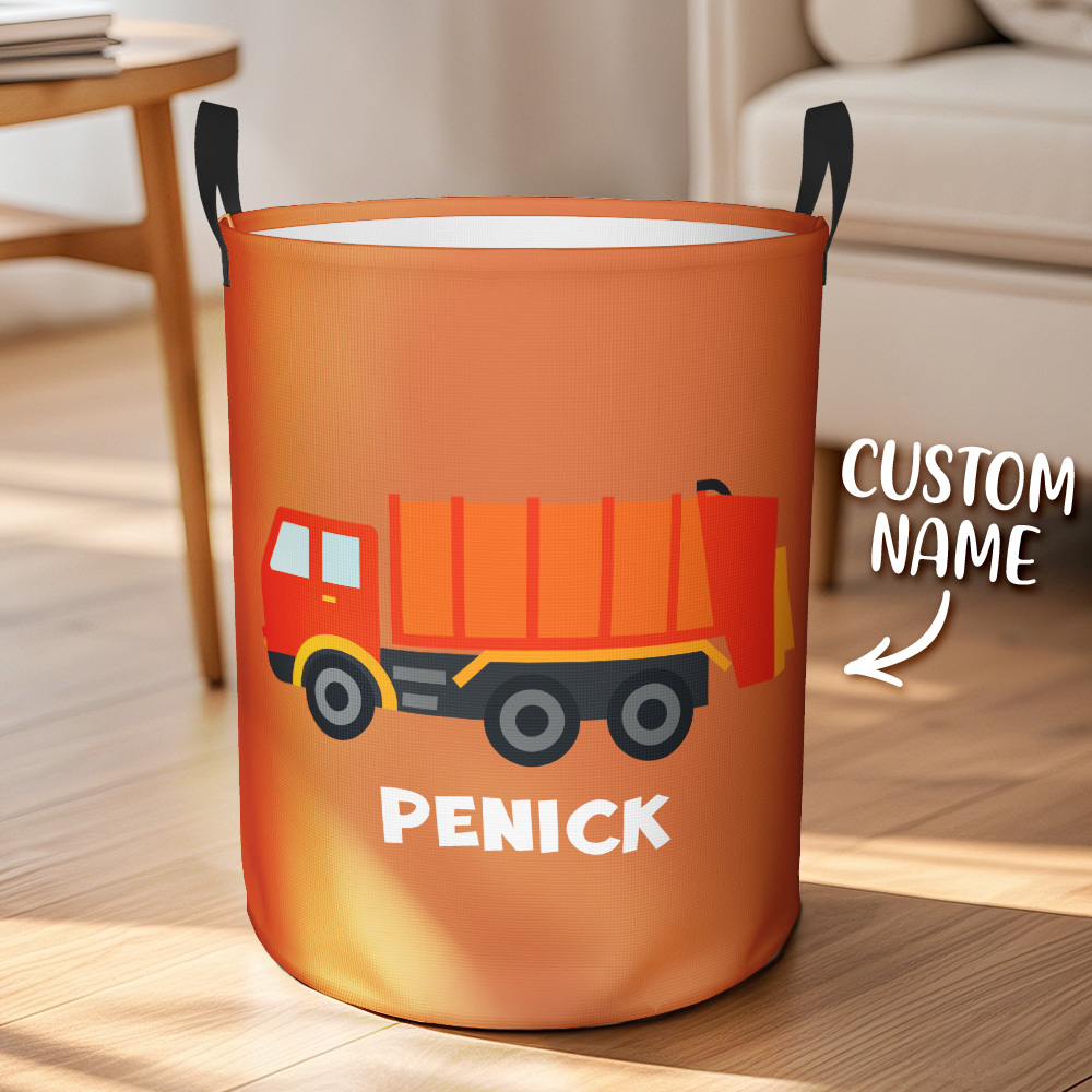 Personalized Work Vehicles Construction Trucks High Capacity Storage Basket with Name for Boys Girls Truck Lover