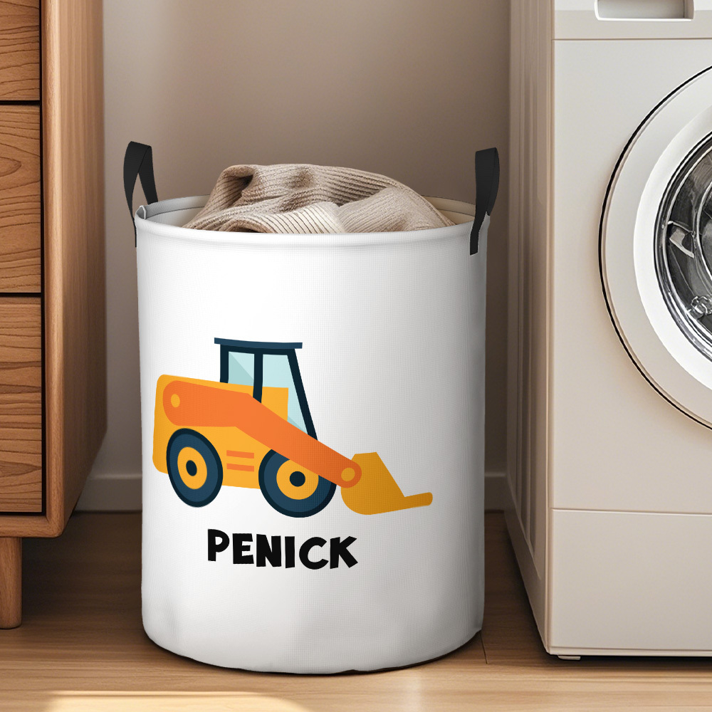 Personalized Work Vehicles Construction Trucks High Capacity Storage Basket with Name for Boys Girls Truck Lover