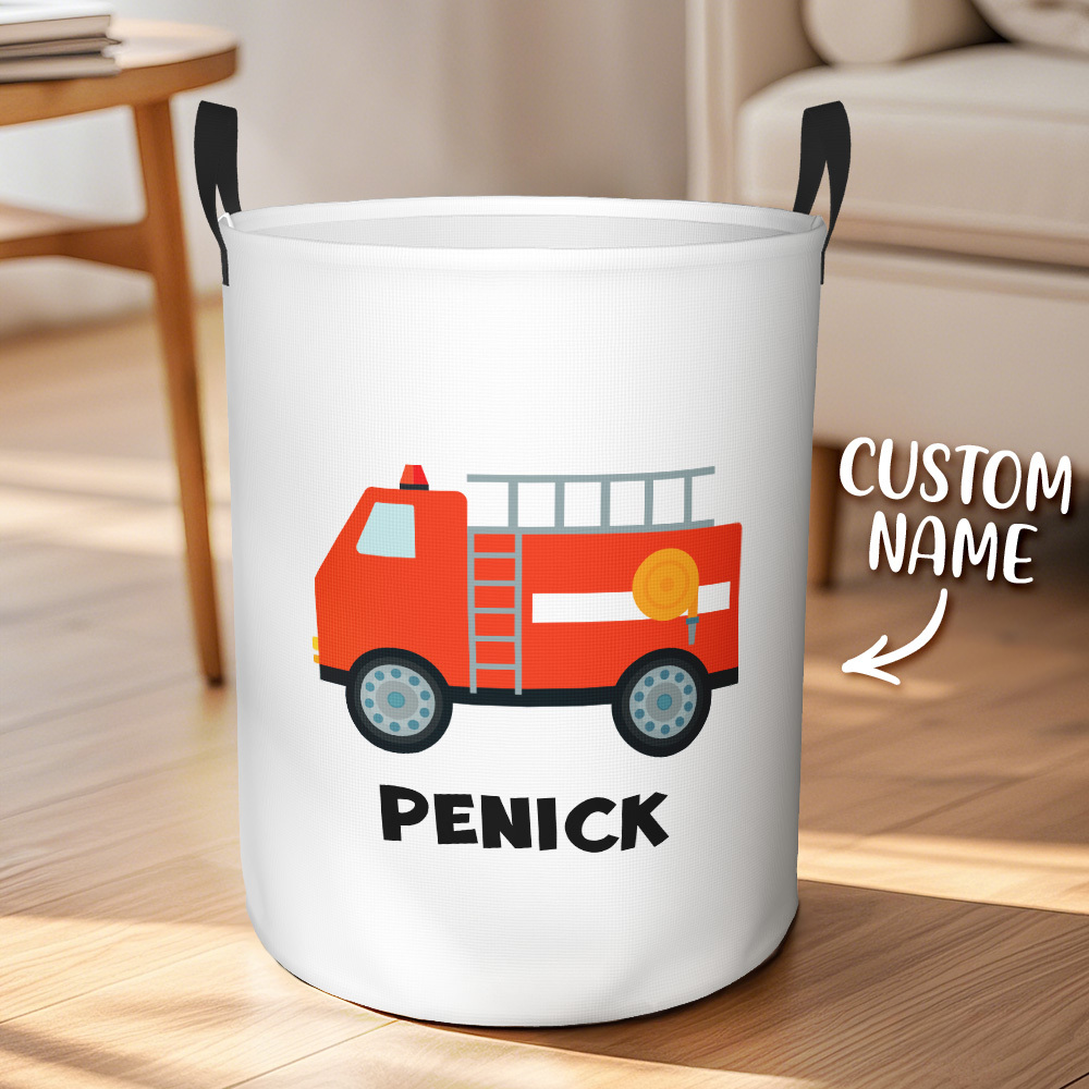 Personalized Work Vehicles Construction Trucks High Capacity Storage Basket with Name for Boys Girls Truck Lover