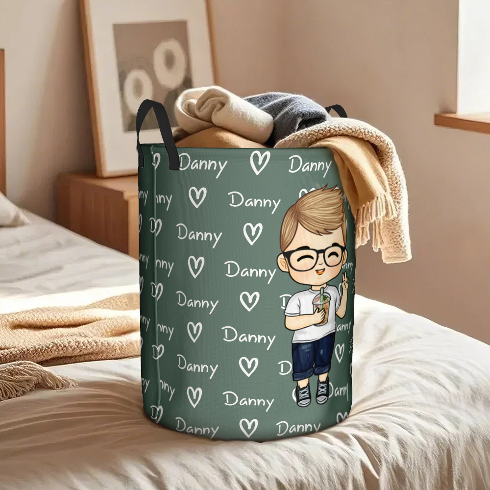 Personalized Cartoon Character Name Laundry Storage Basket Gift for Kids