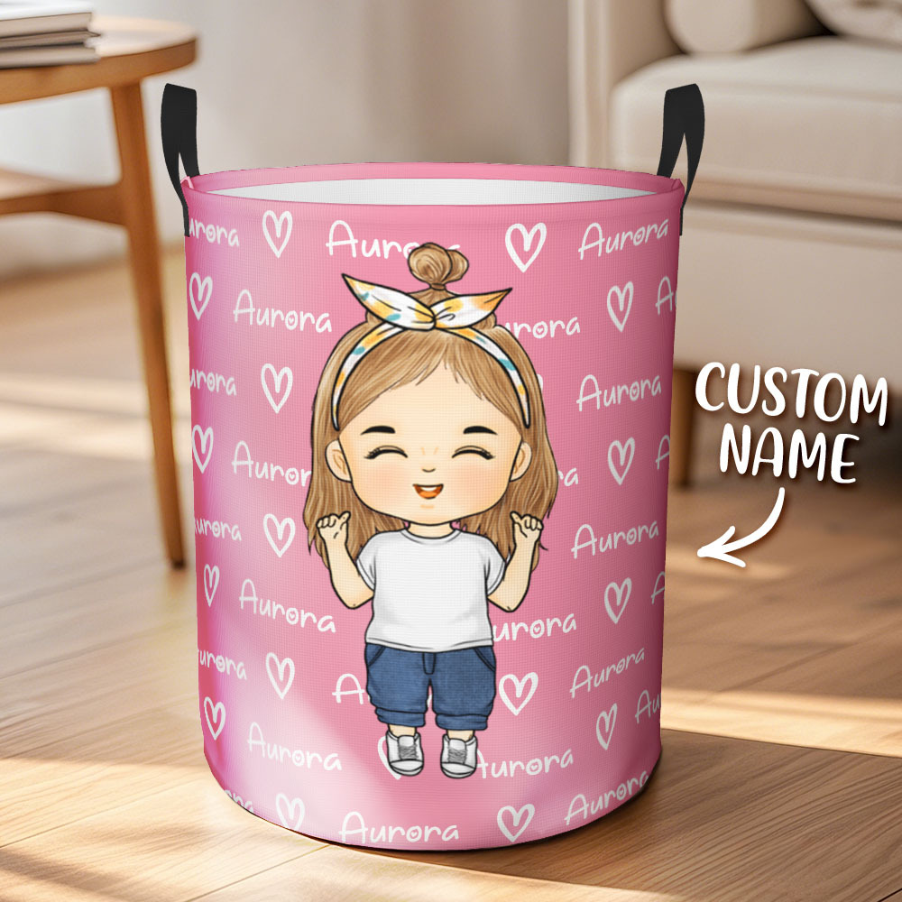 Personalized Cartoon Character Name Laundry Storage Basket Gift for Kids