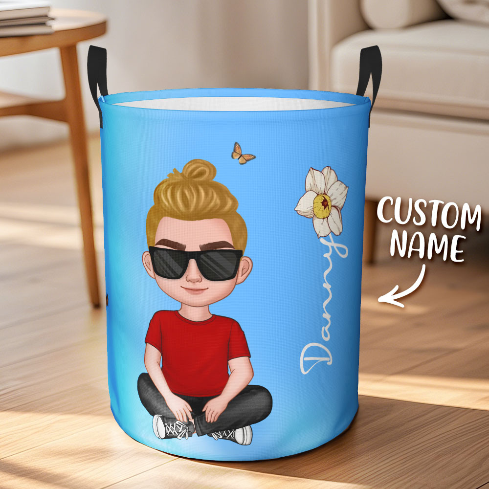 Personalized Solid Color Storage Basket Cartoon Character Birth Flower Name Laundry Basket