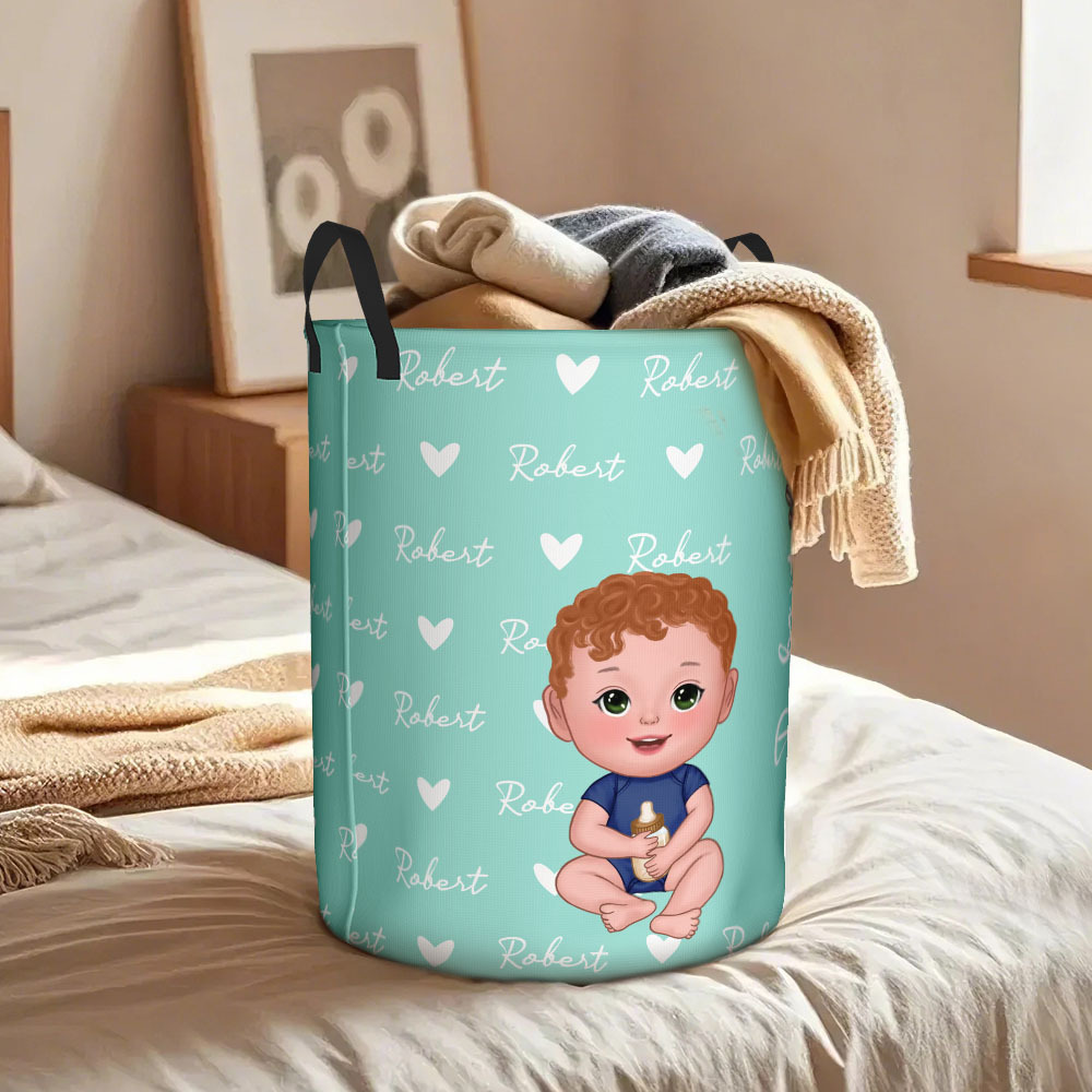 Personalized Cartoon Character Birth Flower Name Laundry Storage Basket
