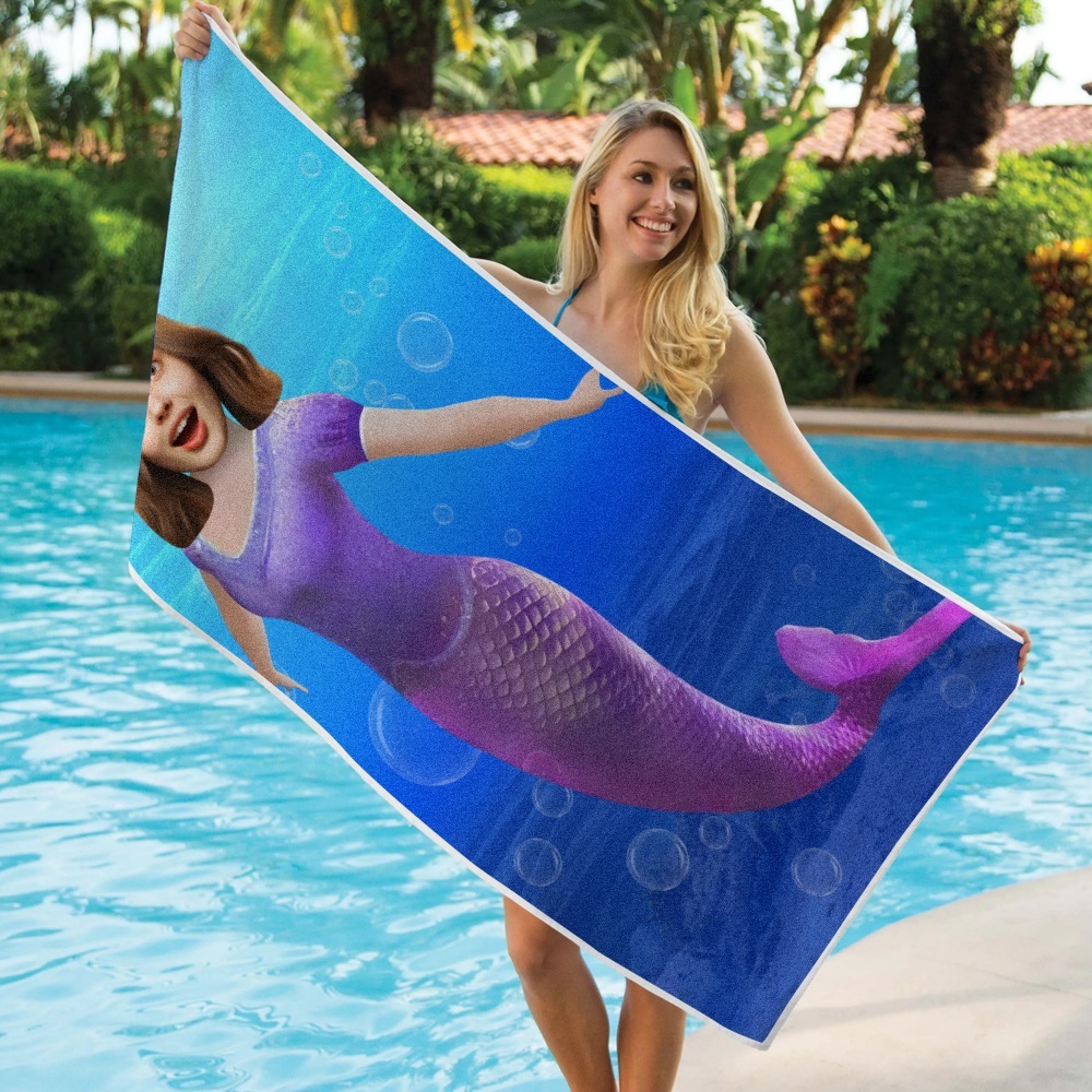 Custom Photo Face Beach Towel Personalized Towel Shark Best Gift for Kid