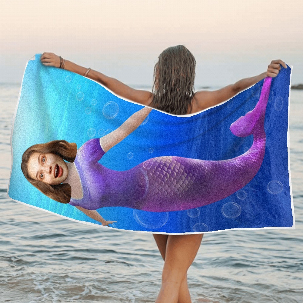 Custom Photo Face Beach Towel Personalized Towel Shark Best Gift for Kid