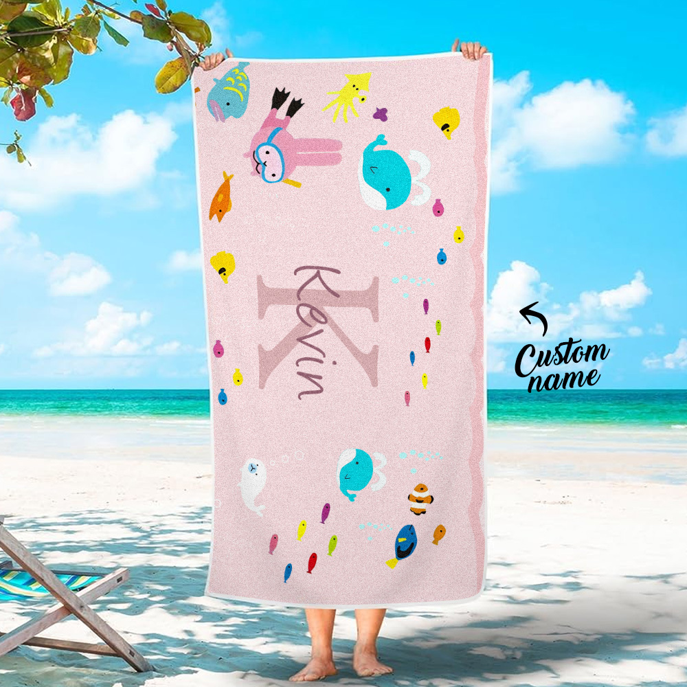 Personalized colorful Beach Towel with Name Summer Vacation Party Gift