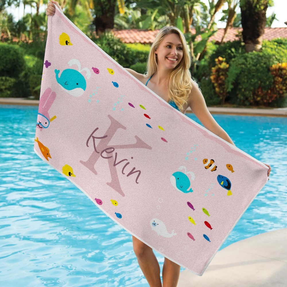 Personalized Custom Beach Towel Underwater World Cartoon Animals Gift for Kid