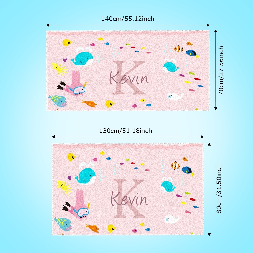 Personalized Custom Beach Towel Underwater World Cartoon Animals Gift for Kid