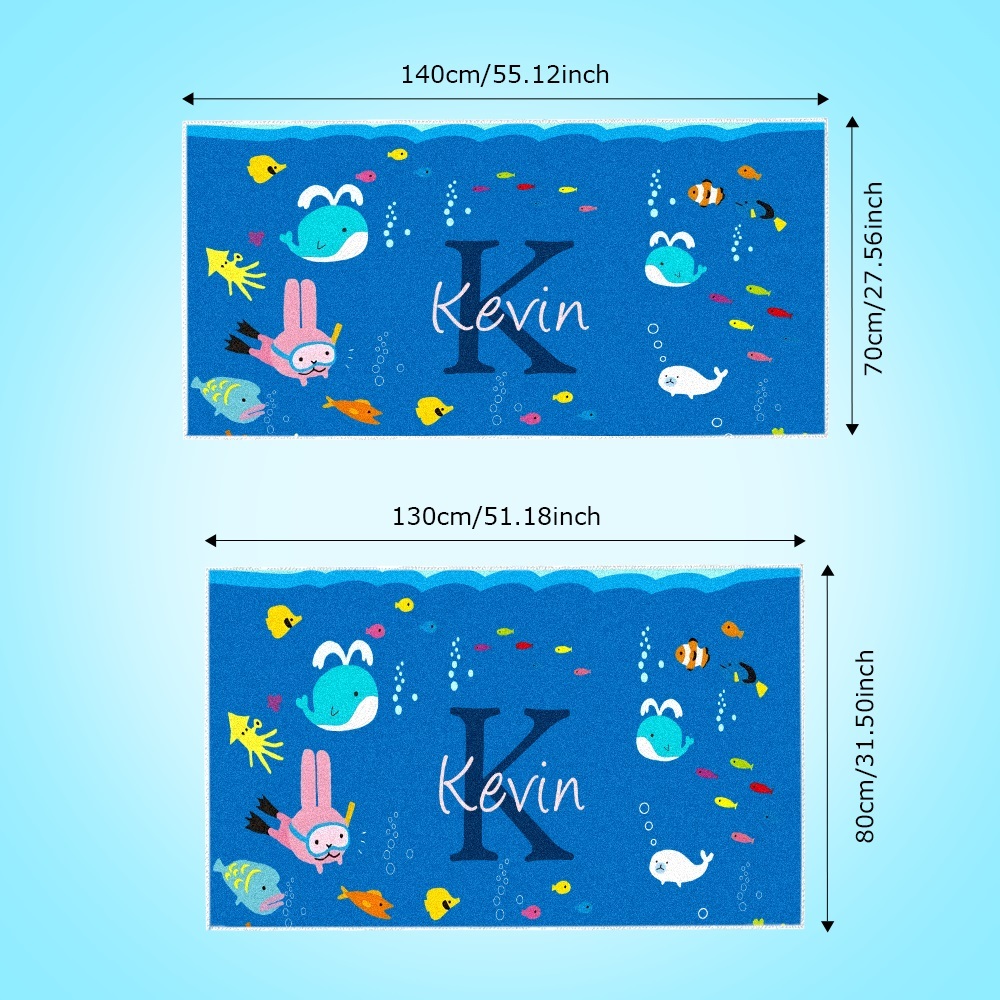 Personalized Custom Beach Towel Underwater World Cartoon Animals Gift for Kid