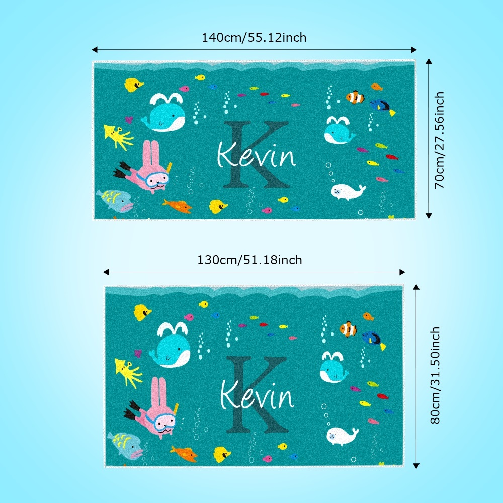 Personalized Custom Beach Towel Underwater World Cartoon Animals Gift for Kid
