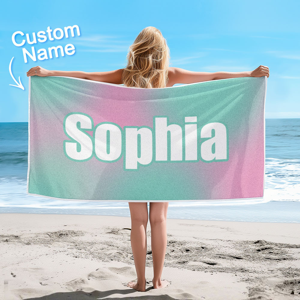Custom Beach Towel Ombre Custom Name Beach Towel Personalized Gift Towel