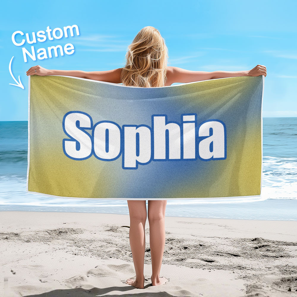 Custom Beach Towel Ombre Custom Name Beach Towel Personalized Gift Towel