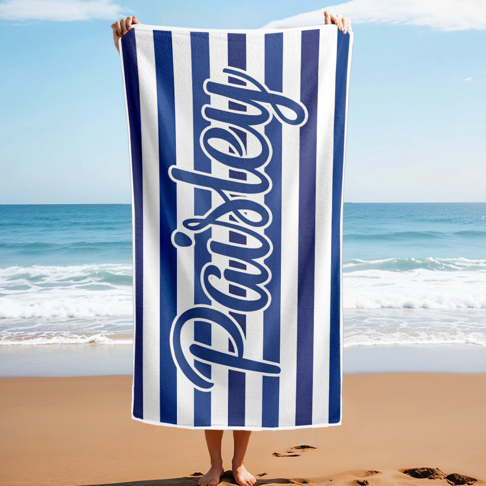 Custom Beach Towel Retro Stripe Style Personalized Name Bath Towel Pool Towel