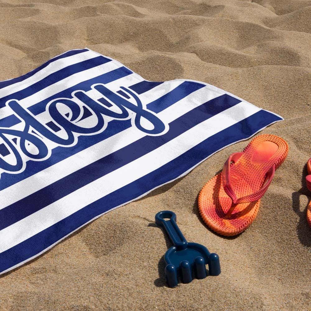 Custom Beach Towel Retro Stripe Style Personalized Name Bath Towel Pool Towel