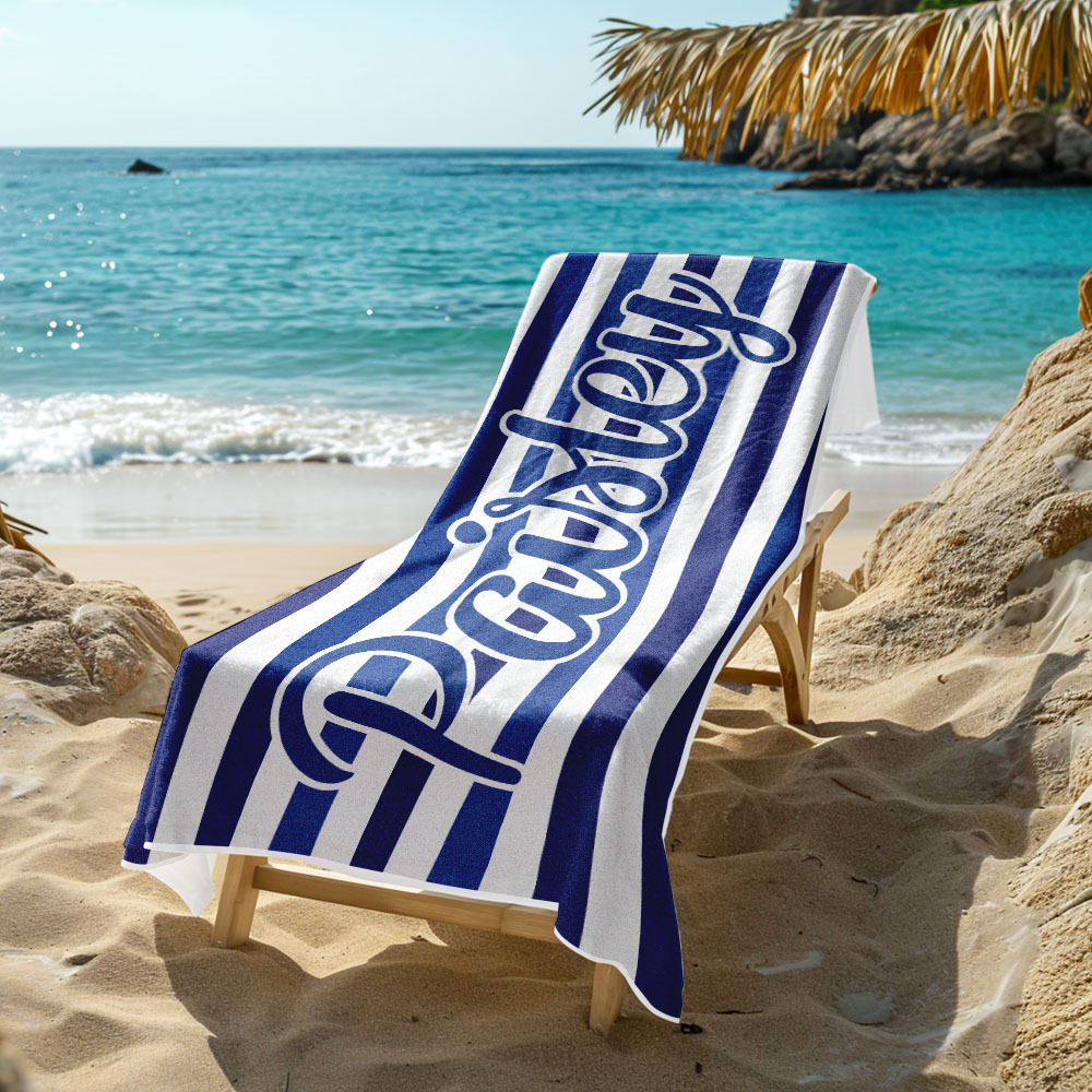 Custom Beach Towel Retro Stripe Style Personalized Name Bath Towel Pool Towel