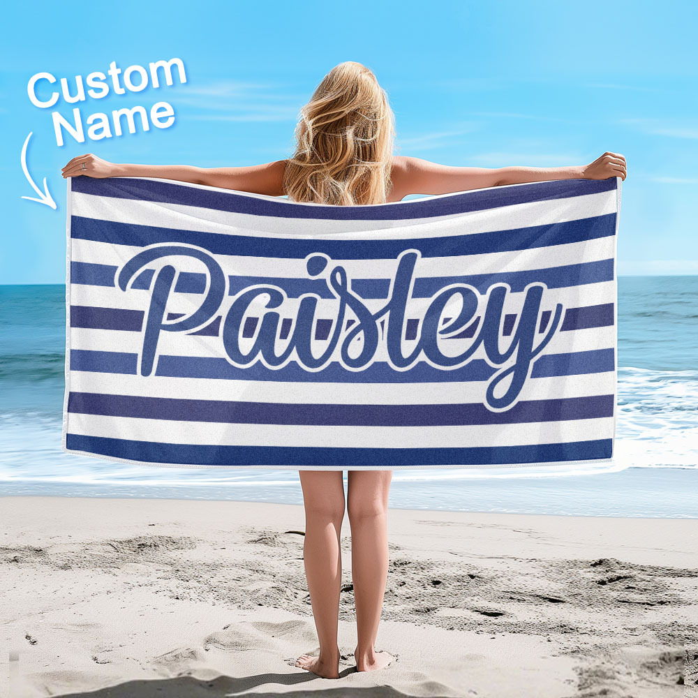 Custom Beach Towel Retro Stripe Style Personalized Name Bath Towel Poo