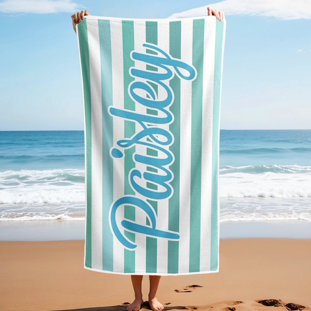 Custom Beach Towel Retro Stripe Style Personalized Name Bath Towel Pool Towel