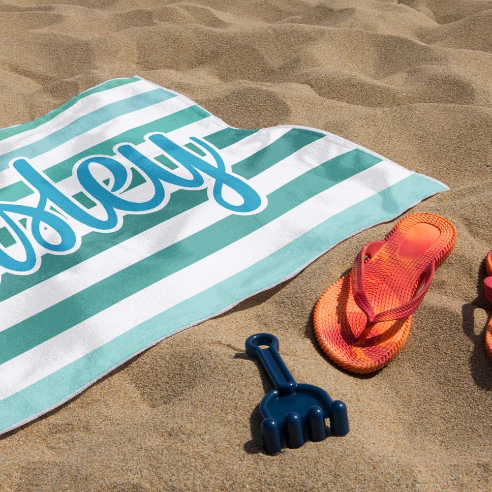 Custom Beach Towel Retro Stripe Style Personalized Name Bath Towel Pool Towel