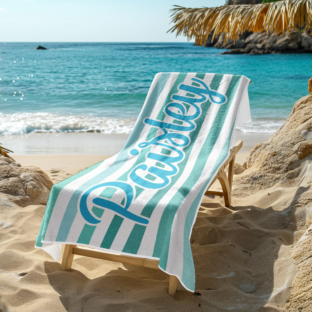 Custom Beach Towel Retro Stripe Style Personalized Name Bath Towel Pool Towel