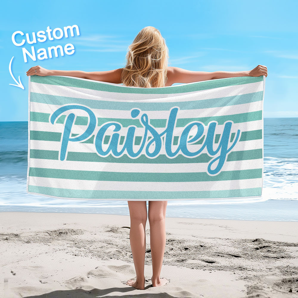Custom Beach Towel Retro Stripe Style Personalized Name Bath Towel Pool Towel