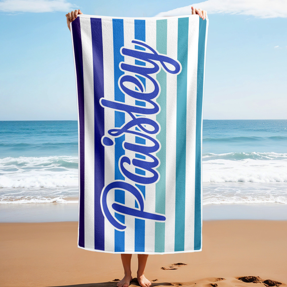 Custom Beach Towel Retro Stripe Style Personalized Name Bath Towel Pool Towel