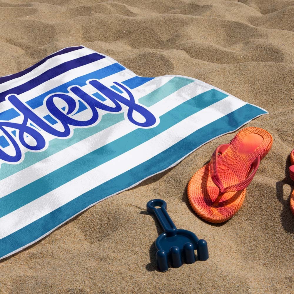 Custom Beach Towel Retro Stripe Style Personalized Name Bath Towel Pool Towel