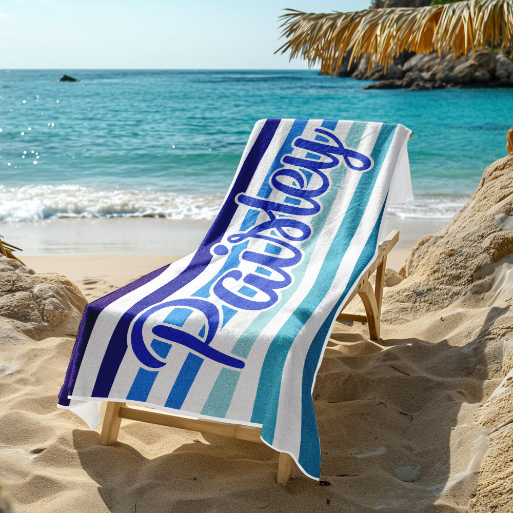 Custom Beach Towel Retro Stripe Style Personalized Name Bath Towel Pool Towel