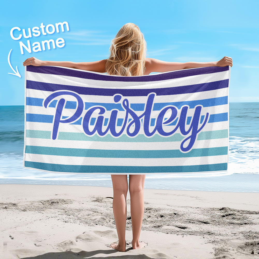 Custom Beach Towel Retro Stripe Style Personalized Name Bath Towel Pool Towel