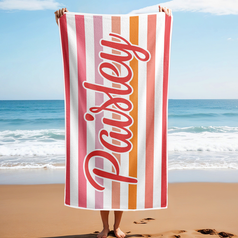 Custom Beach Towel Retro Stripe Style Personalized Name Bath Towel Pool Towel