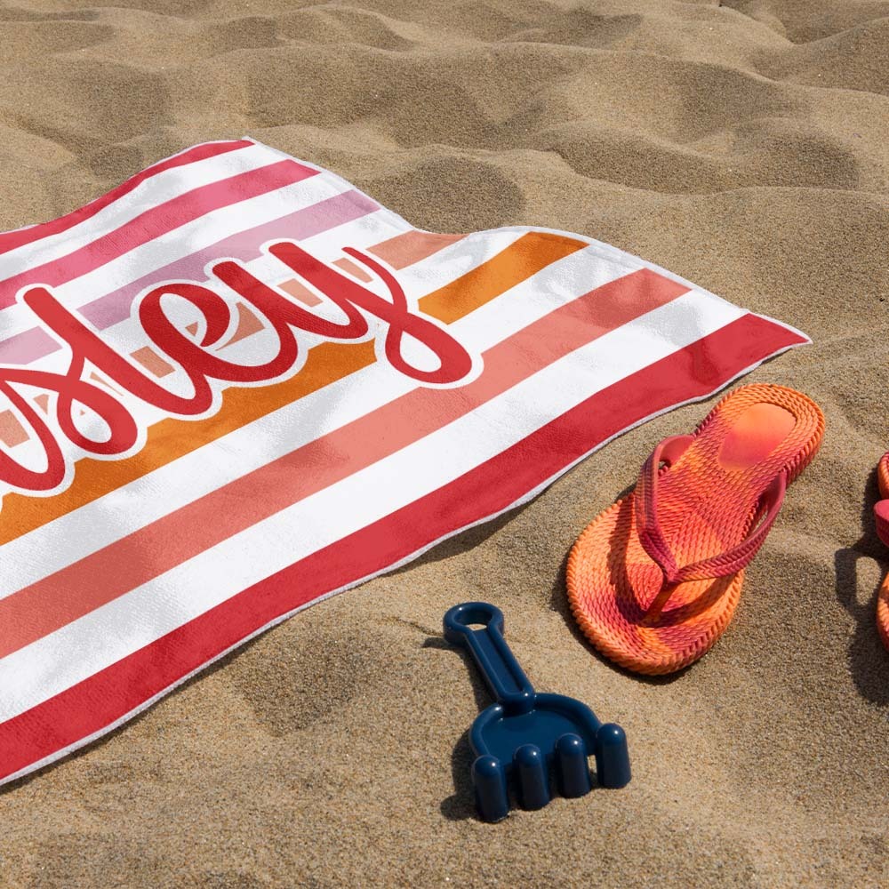 Custom Beach Towel Retro Stripe Style Personalized Name Bath Towel Pool Towel