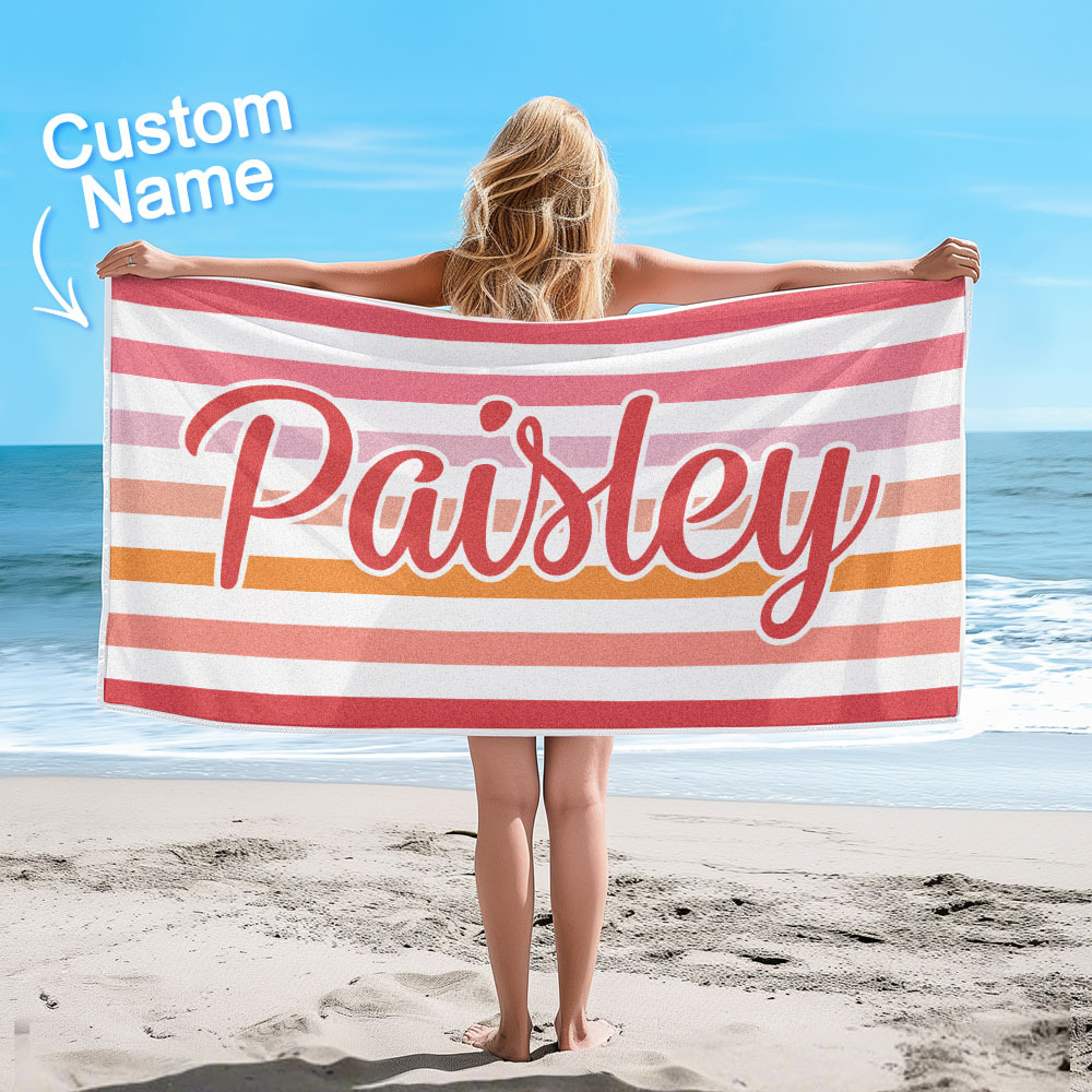 Custom Beach Towel Retro Stripe Style Personalized Name Bath Towel Pool Towel
