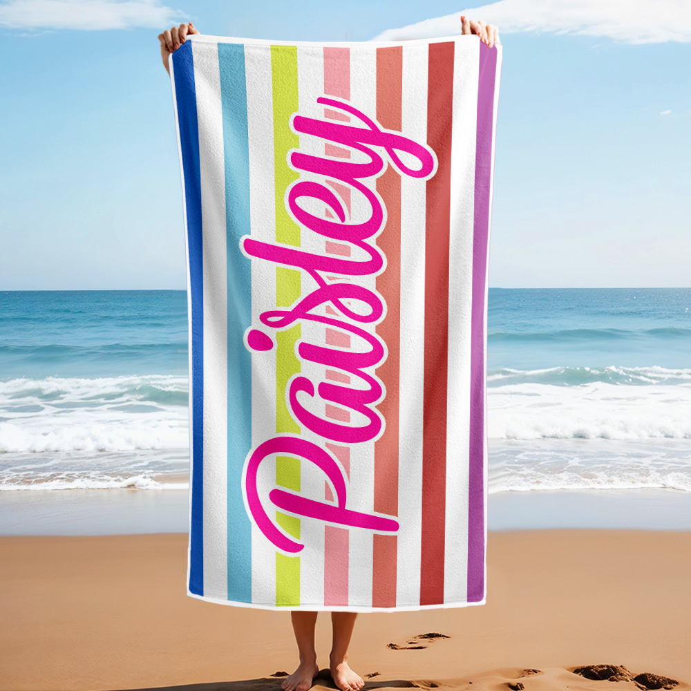 Custom Beach Towel Retro Stripe Style Personalized Name Bath Towel Pool Towel