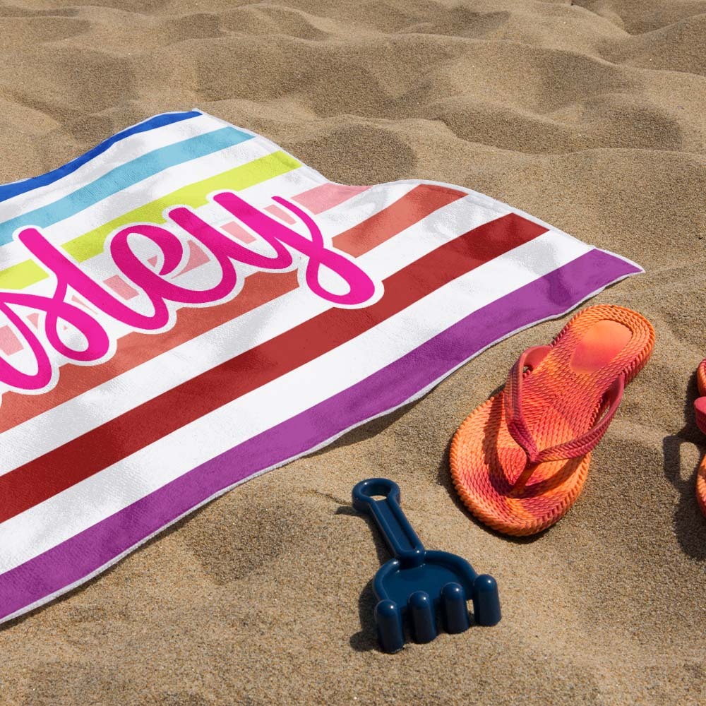 Custom Beach Towel Retro Stripe Style Personalized Name Bath Towel Pool Towel